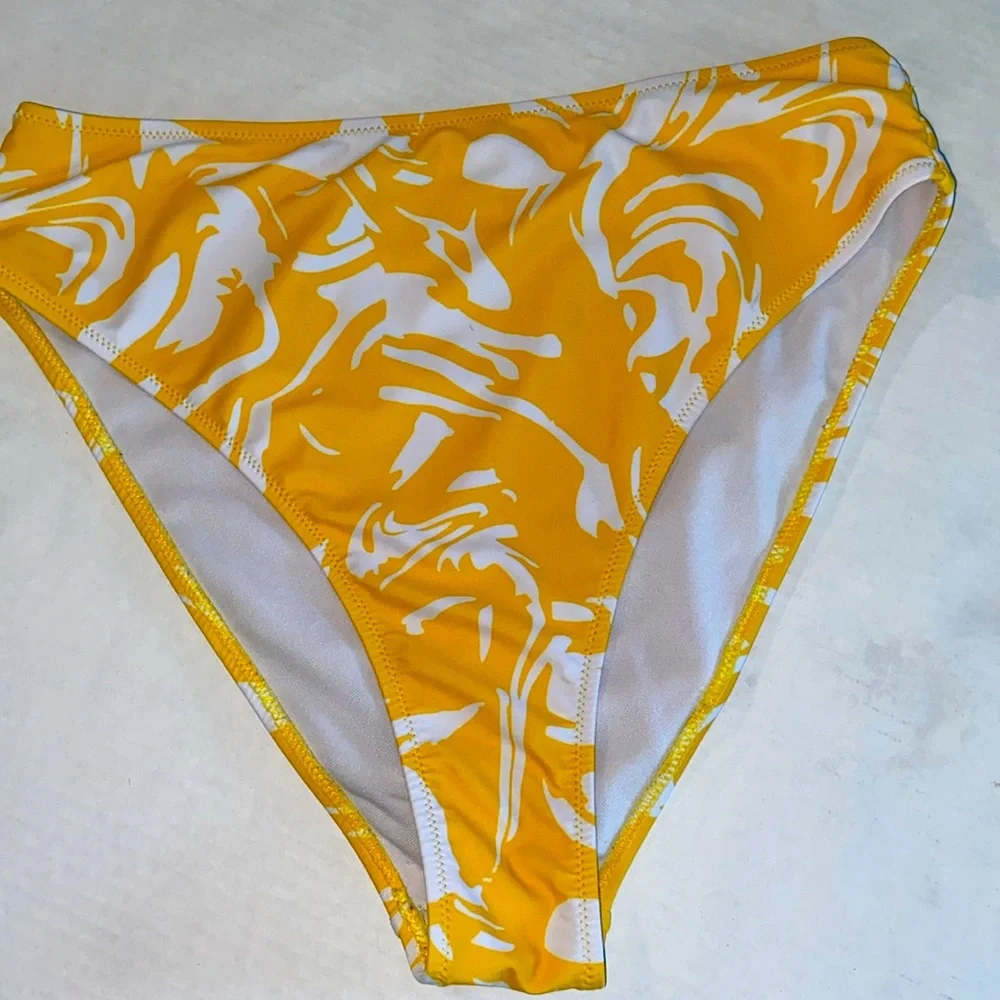 Missguided Yellow White Swirl Scoop Neck Adjustable Straps High Cut Bikini 3482